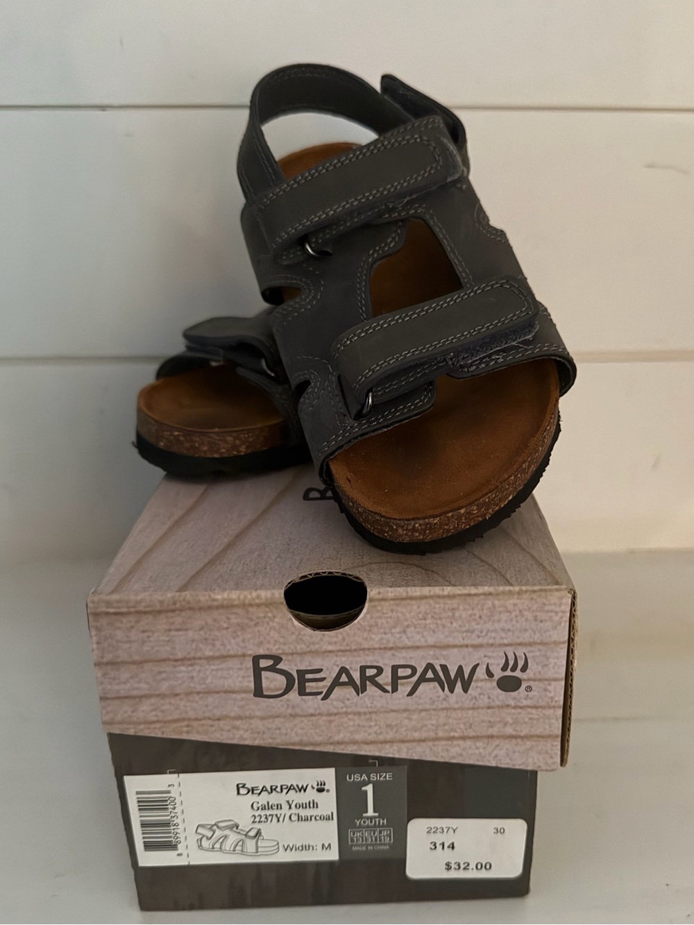 BearPaw Kids Charcoal Double-Strap Sandals